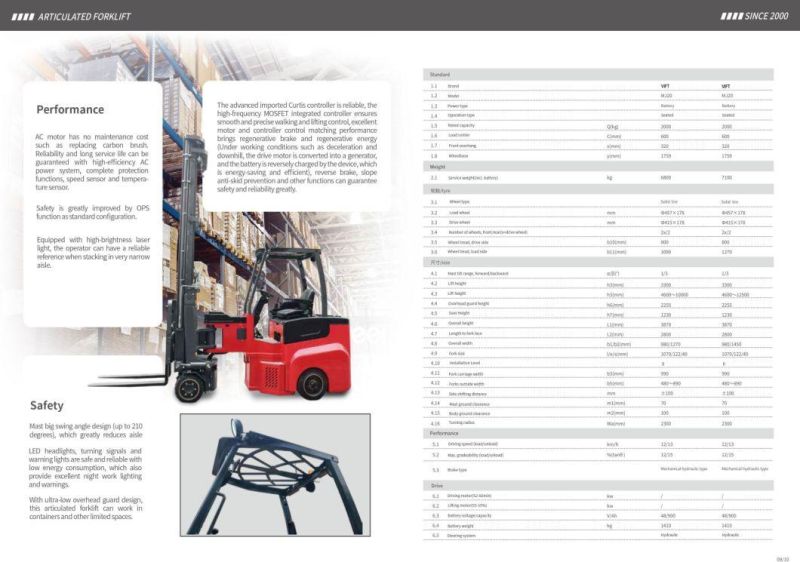 Vift 1.5 2.0 2.5 Ton Electric Articulated Forklift Truck Lifting 5m 7m 8m 9m 10m for Narrow Aisle Working