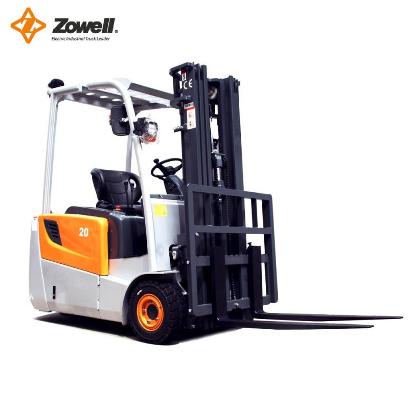 Zowell 1.6 Ton 3m 4m 5m 6m Lifting Height Electric Half-Closed Cabin 3-Wheel Lithium Battery Lift Truck Counterbalanced Forklift with Adjustable Seat