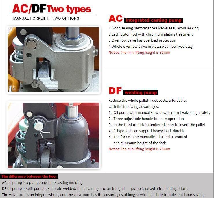 AC Pump Manual Hand Scale Pallet Jack Truck 2000kg/2500kg/3000kg/5000kg