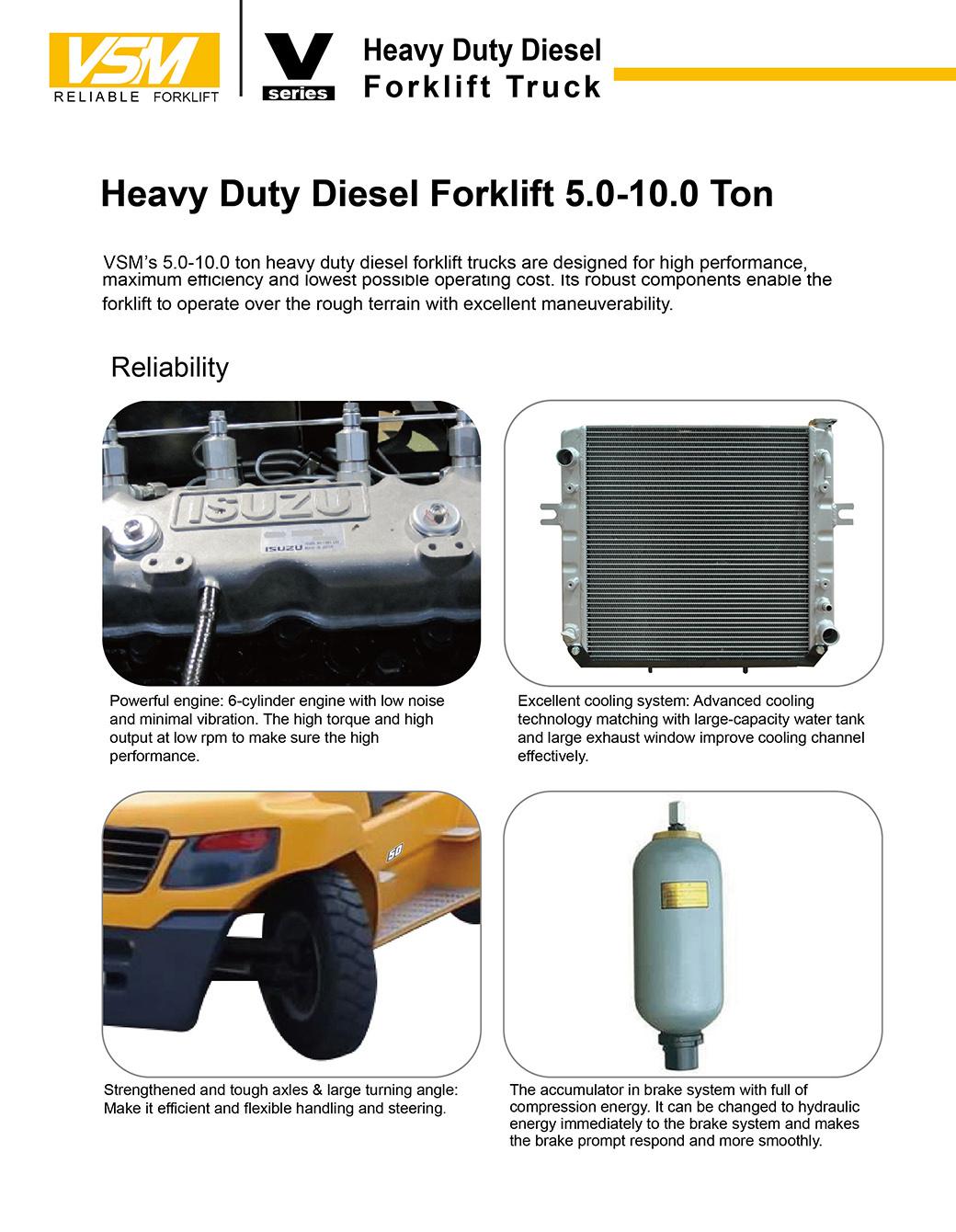 Vsm Mini 5ton Diesel Forklift, 4.5m Lifting Height, 5ton Forklift, Forklift Truck, Cpcd50, Diesel Forklift Truck