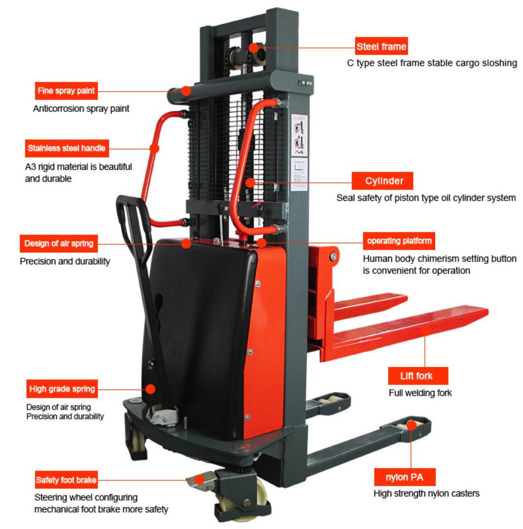 Semi Electric Stacker Load Capacity 1000kg 1500kg Lifting Height 1600mm 2000mm 2500mm 3000mm Stacker