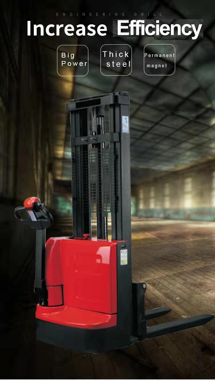 Hot Sale 1500kg 3300lbs 2m Full Electric Walkie Stacker with Small Turning Radius