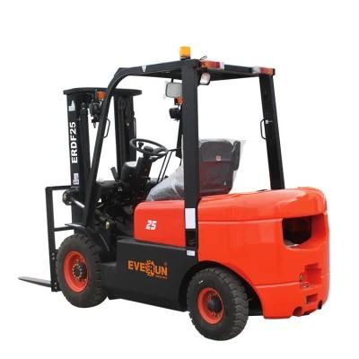 2.5t Erdf25 Diesel Forklift Everun Mini Forklift Euro5 EPA4 Small Forklift Warehouse Loader with CE