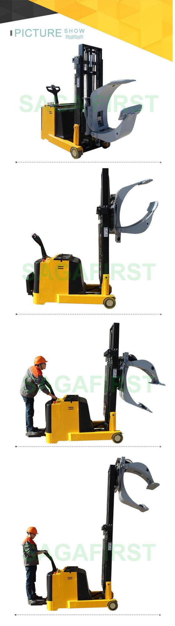 Sagafirst Electric Paper Roll Rotating Clamp Drum Loader Lifter with CE
