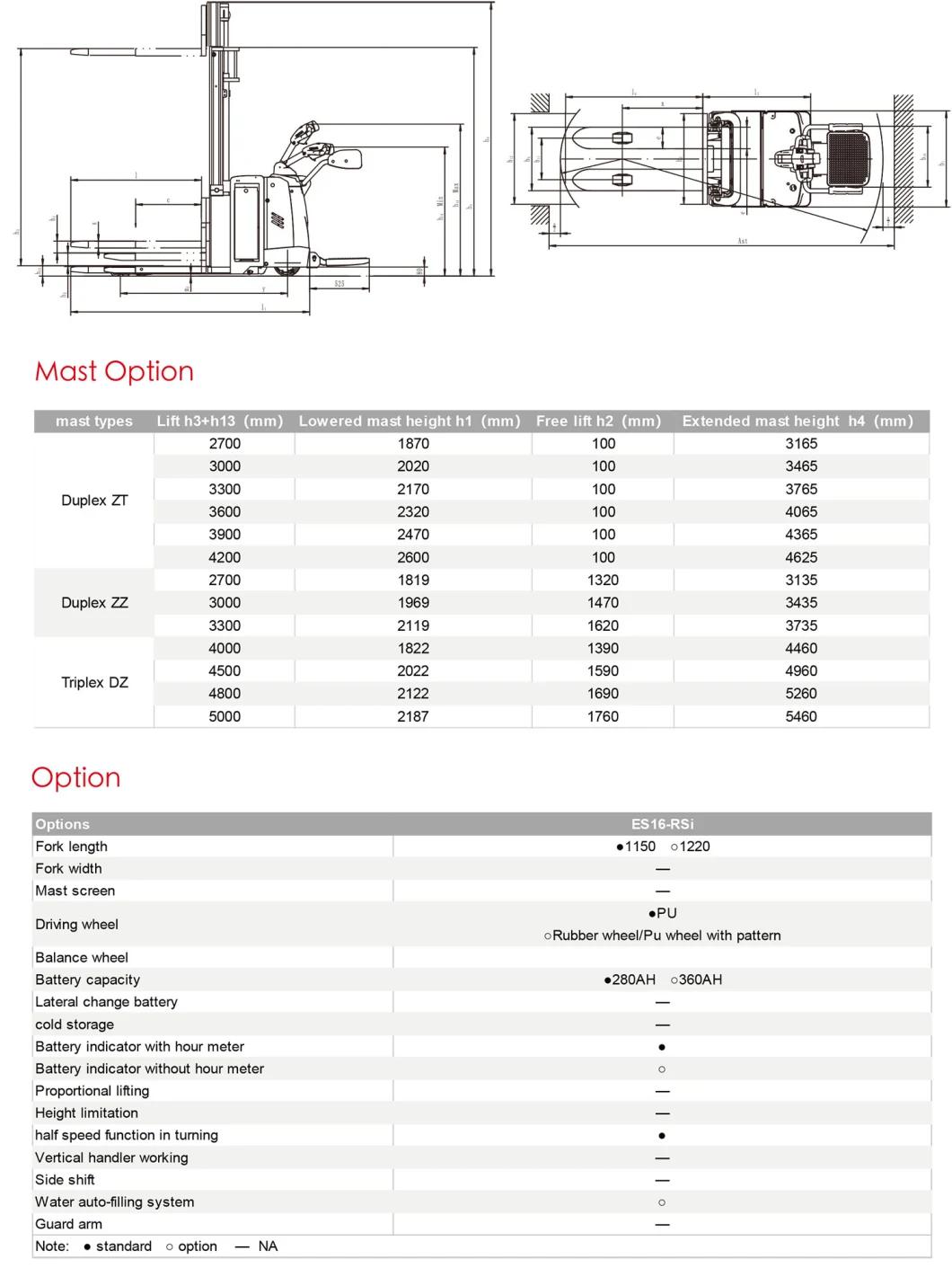 1.6ton Full Electric Stacker with 3stage 4.5m Mast (ES16-RS)