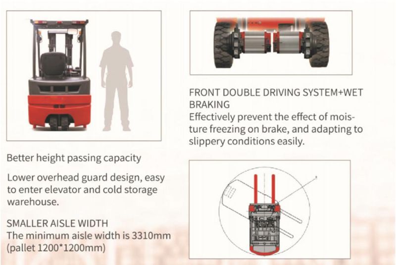 Three Wheel Electric Forklift 2ton 2000kg with Lift Height 3m-6m