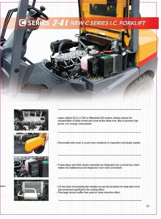 Counter Balanced 4 Wheels 2 Ton Diesel Forklift Truck with Side Shift
