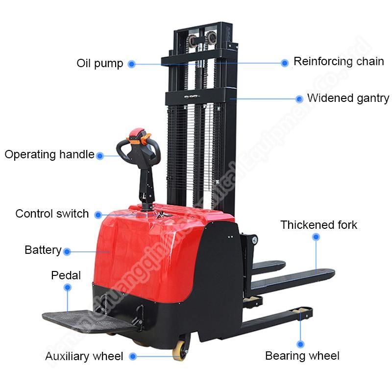 1000kg Stand Automatic Pallet Forklift Self Loading Stacker Forklift Warehouse Forklift Full Electric Pallet Stacker Stand Drive Hydraulic Pallet Stacker