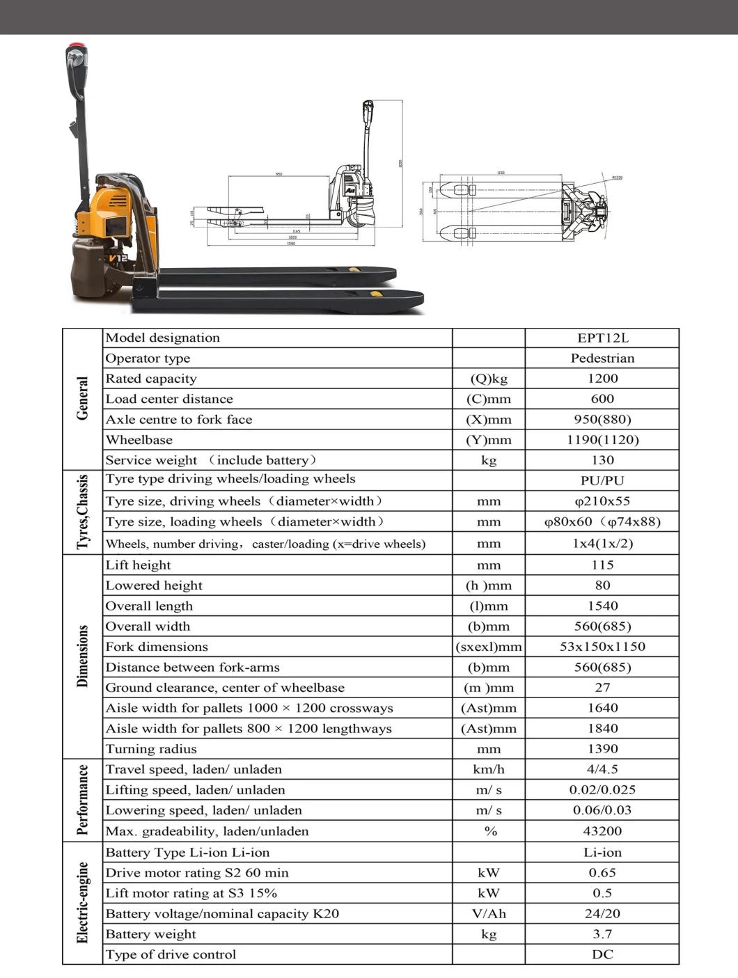 Vsm 1.2ton, 1.5ton, 2.0ton, 1500kgs, 2000kgs, Lithium Electric Pallet Truck on Sale