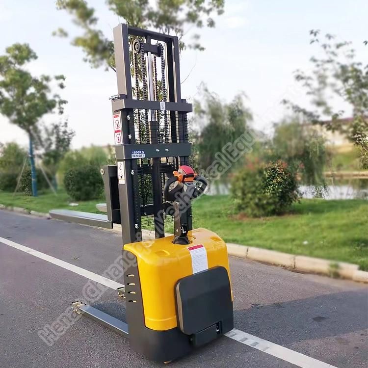 2000kg 2 Ton Loading Hydraulic Walking Forklift Full Electric Pallet Stacker Charging Battery Walking Lift Truck Full Electric Walking Forklift Electric Stacker