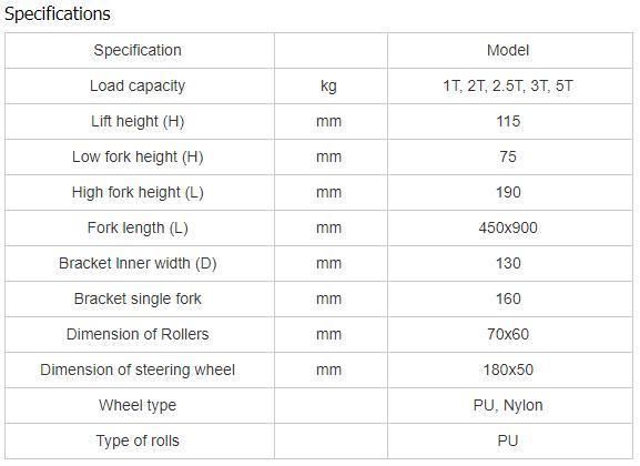 Hand Forklift 2ton 3ton Loading and Unloading Equipment Hydraulic Pressure