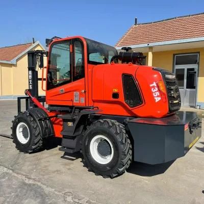 4WD off Road Forklifts Muddy Ground Diesel Rough Terrain Forklift Vehicle 3 Ton 3.5 Ton