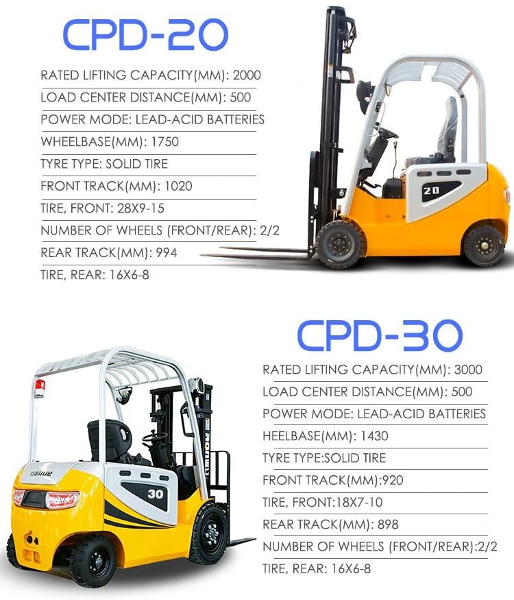 Hot Sale 1-3 Ton Electric Forklift Truck International Brand Controller Economy Forklift High Performance with CE