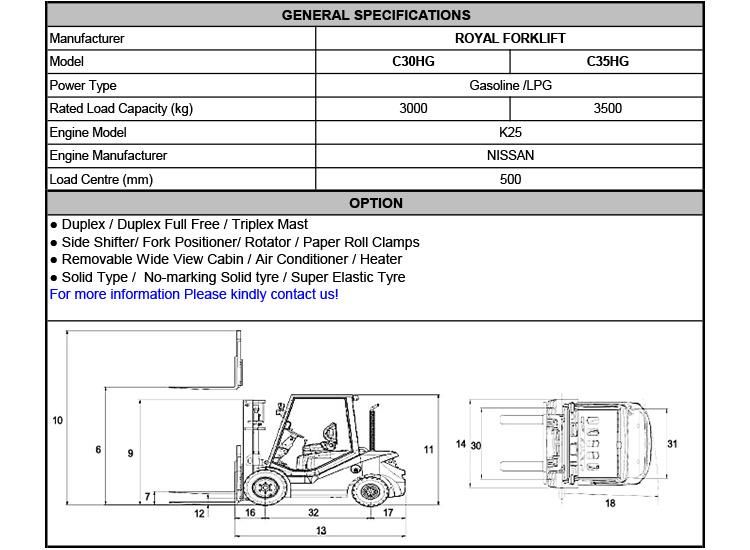LPG & Gasoline Forklift Truck, 3.5 Ton with Nissan Engine