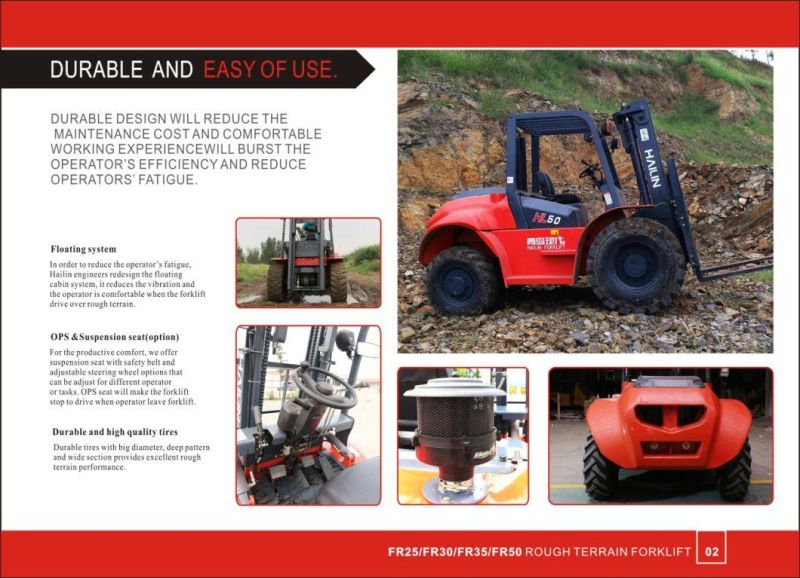 Rough Terrain Forklift 3.5ton, 2 Wheel Drived, Japanese Engine off Road Forklift Diesel Forklift Gasoline Forklift LPG Forklift Dual Fuel Forklift