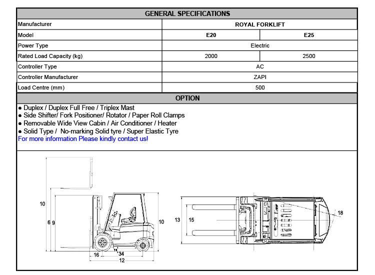 2.5 Ton Electric Forklift Truck with Germany Hawker Battery