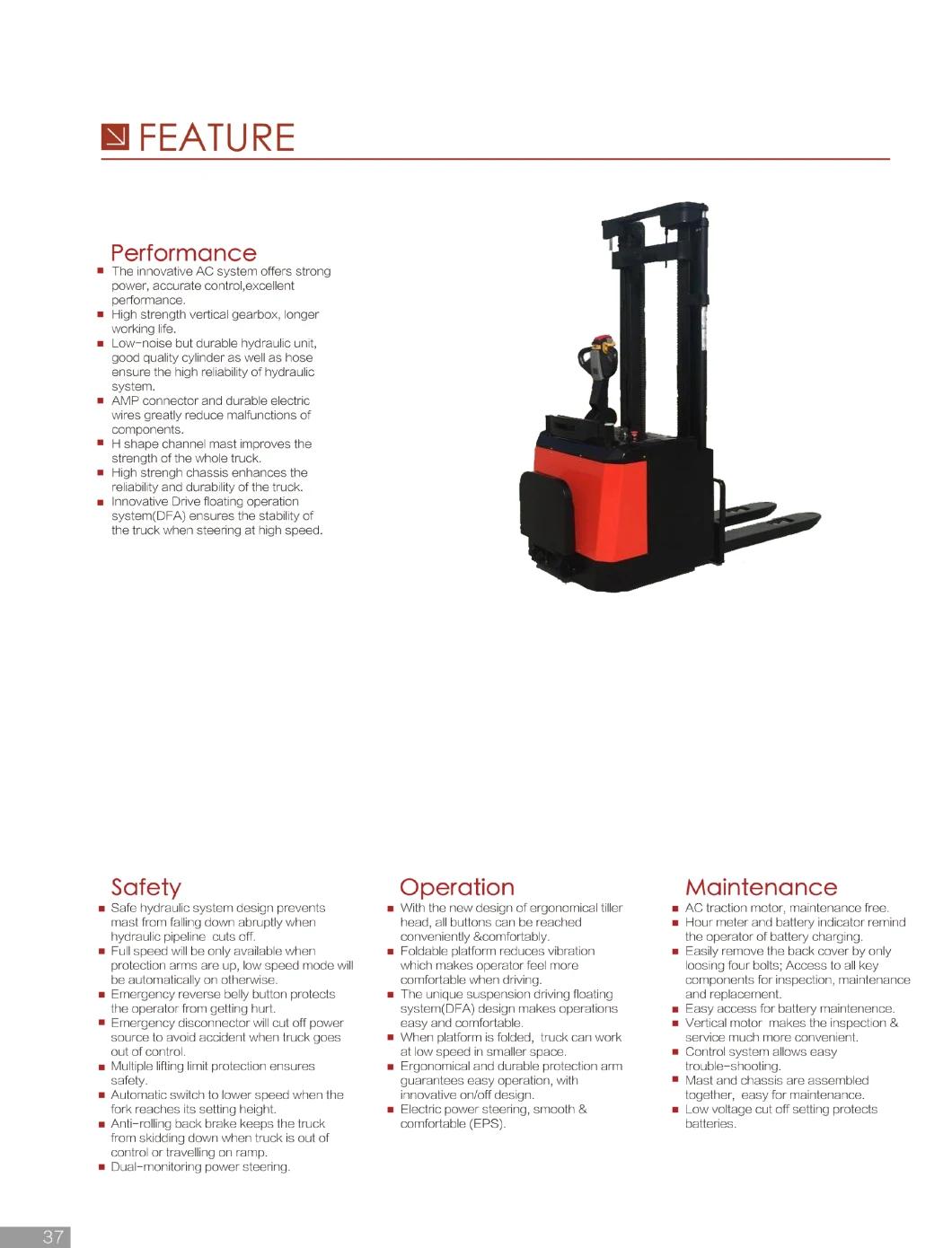 1.4 Ton 1.5 Ton 1.6 Ton 1.8 Ton Full Battery Electric Stacker Pallet Stacker