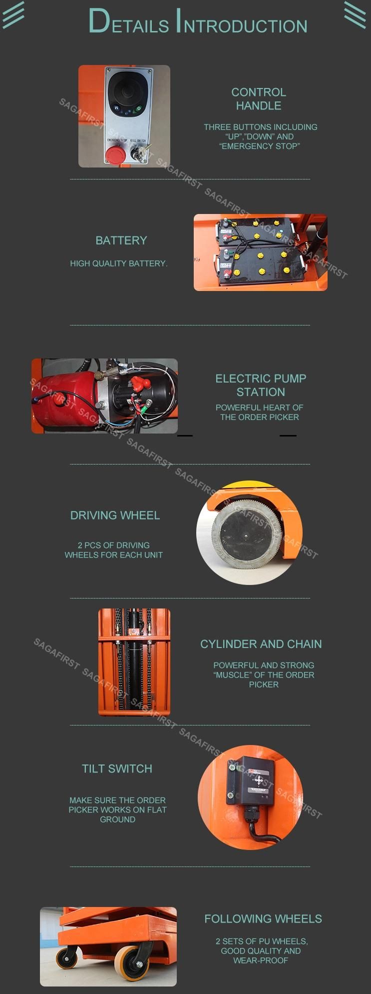 Electric Order Picker Battary Powered Hydraulic Mobile Order Picker