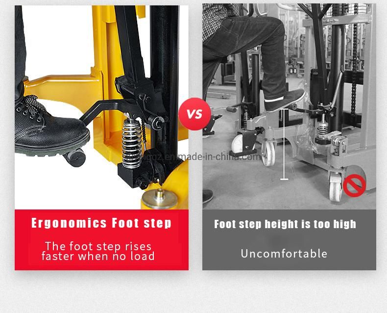 1 Ton 1.6m Lifting Height Hand Operated Stacker Hydraulic Transpallet
