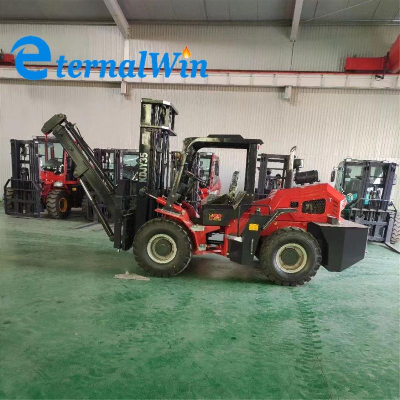 6000 mm 1 Speed Automatic Drive Diesel Fuel Solid Tyre 3.5 Ton Terrain Forklift
