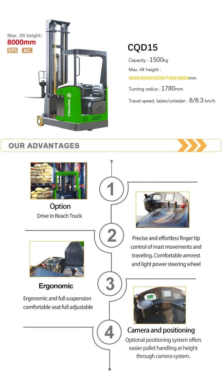 1.5 Ton 1500kg Electric Stacker Reach Truck Manufacturer