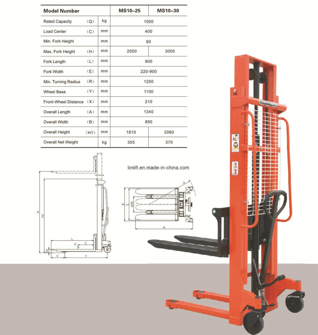 1000kgs Liftinght Height: 1.6meters Manual Hydraulic Hand Stacker