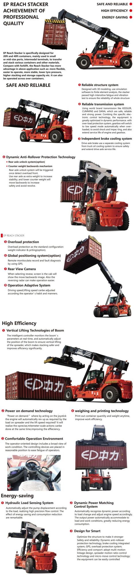 Ep 45 Ton Lifting Equipment Port Machinery Reach Stacker