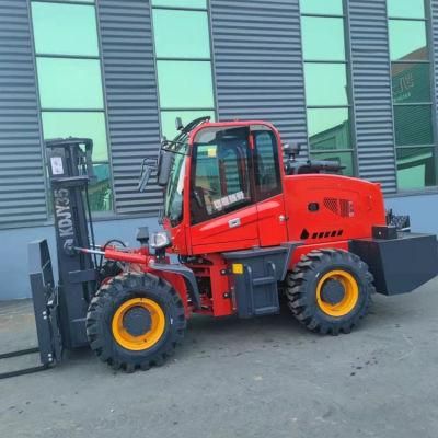 4X4 Diesel All Terrain Trucks Forklift Loader 3.5 Ton with Attachments for Sale