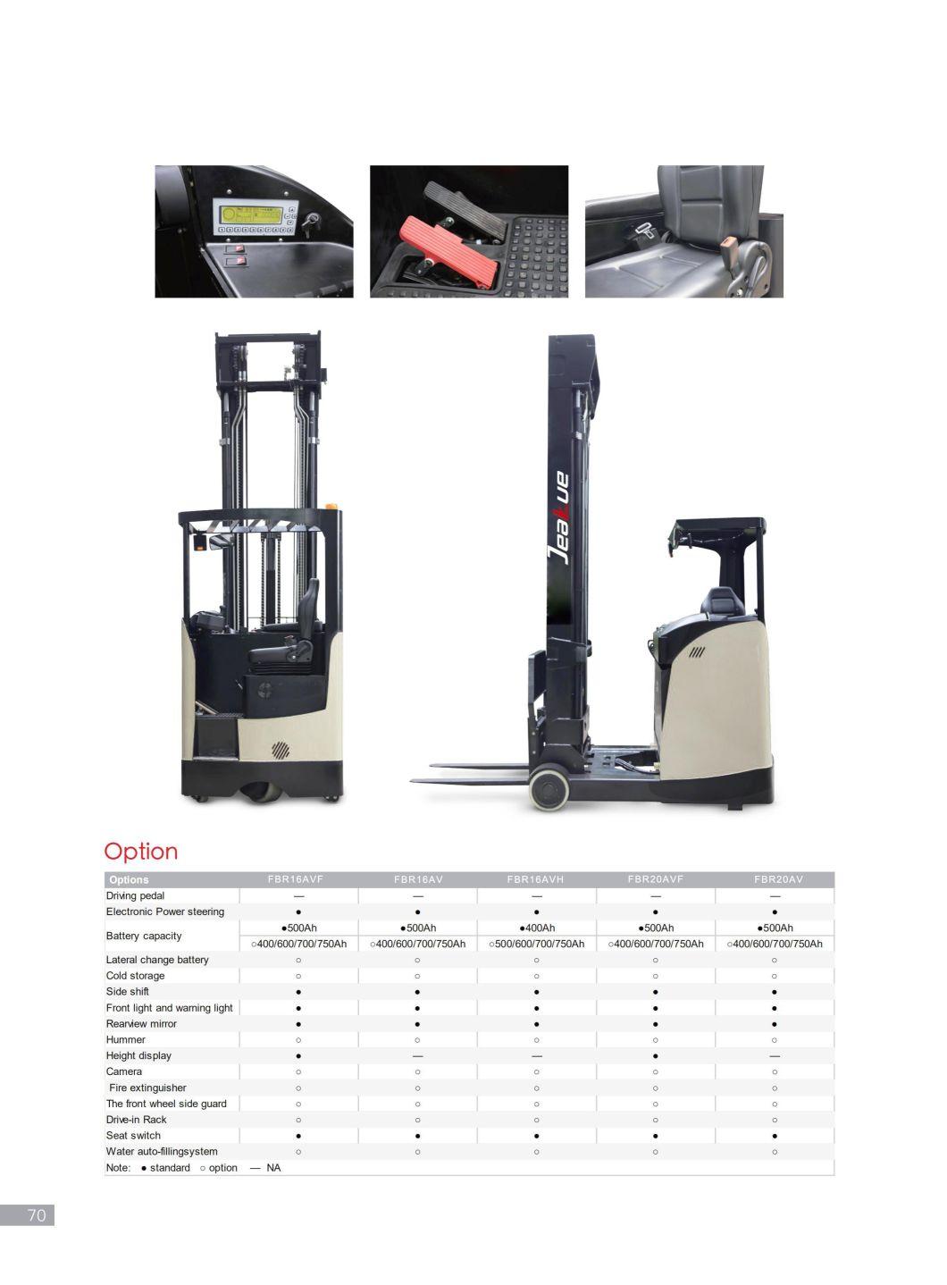 1.6ton 2.0ton Forklift Reach Truck Narrow Aisle Seated Electric Battery Reach Truck