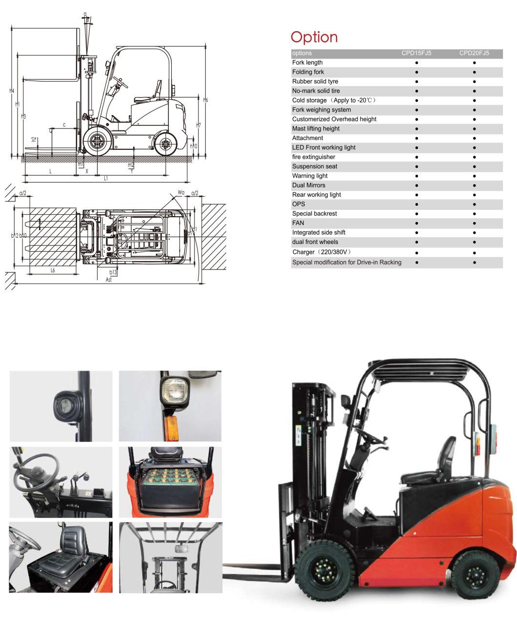 China Forklift Vift Brand Hot Sale New 1.5 Ton 2 Ton Lowest Price Forklift Truck Battery Forklift Electric Forklift