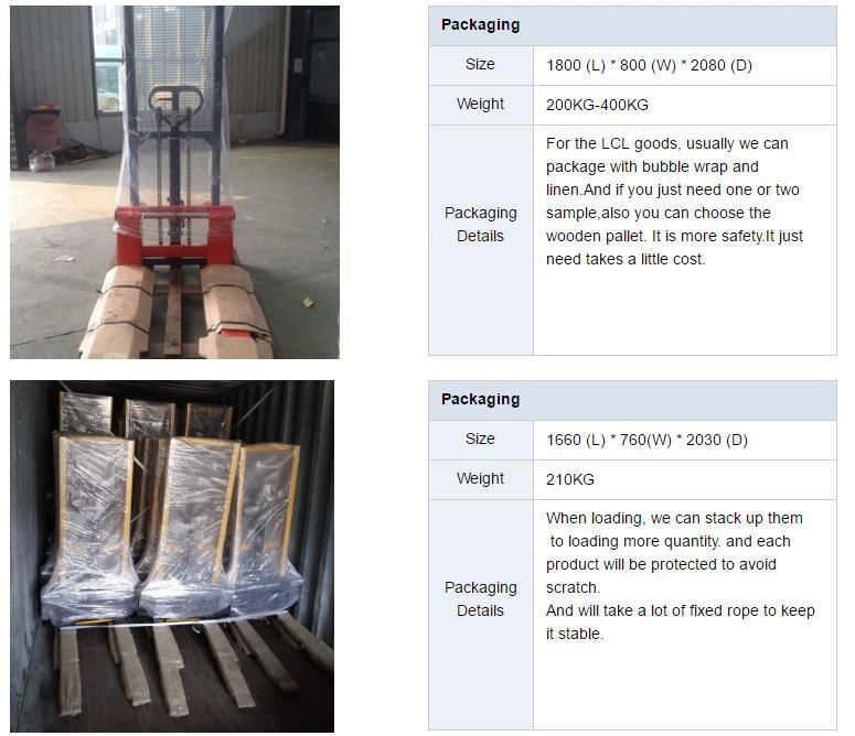 Hydraulic Hand Forklift Stacker with Foot Pedal for Lifting Manual Stacker