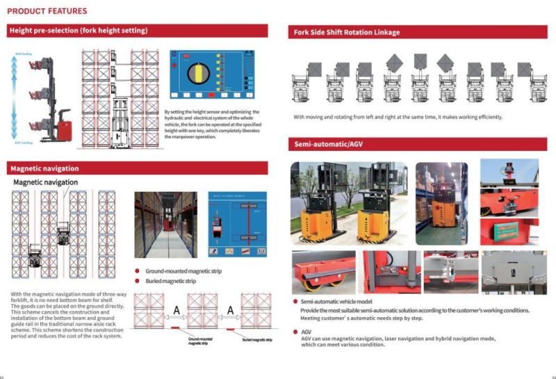 1000 Kg 3 Way Electric Pallet Stacker Narrow Aisle Forklift