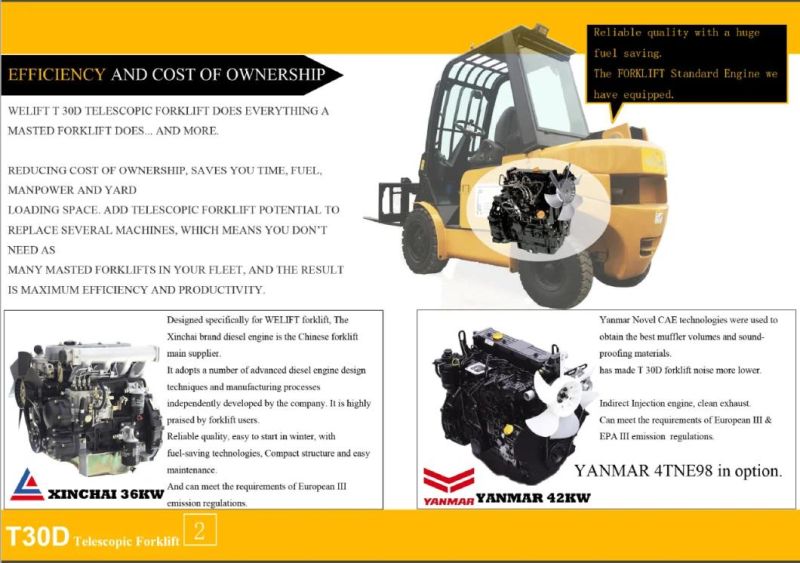 Rated Load 3t Mini Telescopic Forklift 2WD Telehandler Manufacture with 360 Rotator 4m Lifting Height