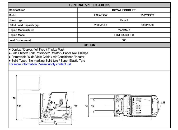 Royal Rough Terrain Forklift Truck with Yanmar/Mitsubishi/Xinchai Engine