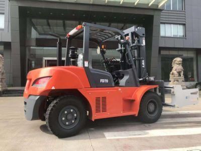 Work Visa Ce&ISO Japan 5t 6t 7t Diesel Forklift Heavy Truck with Solid Double Tire, Side Shift, Full Free Mast, Cabin