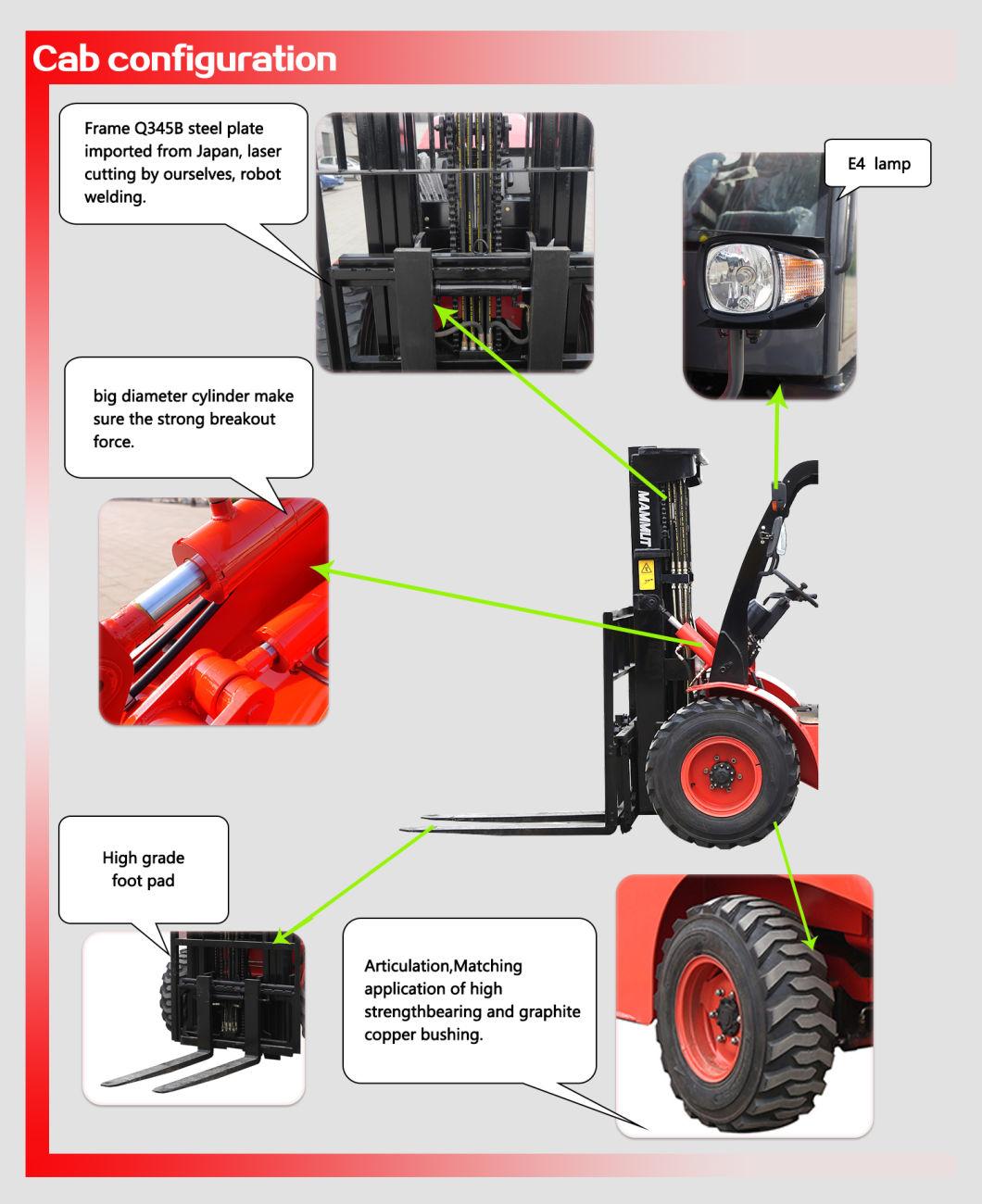 Mammut New Design 2ton 3ton 5ton 4WD All Rough Terrain Forklift with Kubota Engine