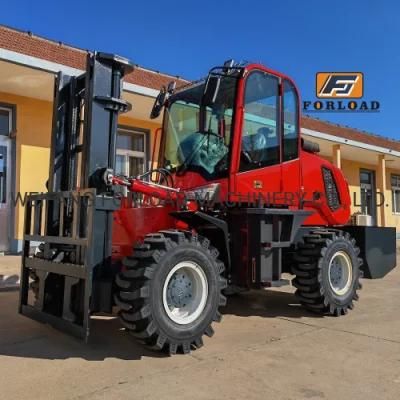 Forload Brand Cheap Forklift, Four Wheel Drive All Terrain Forklift Truck, 4*4 Fork Lift Truck with Kubota EPA4 Engine for Sale