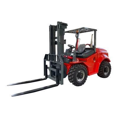 New Chinese Diesel 5 Ton 4X4 4WD Construction Forklift for Sale Made in China