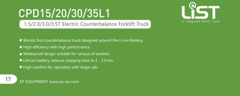 Electric Four-Wheel Lithium-Ion Battery Forklift 3t with High Efficiency