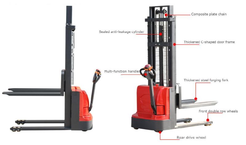 1 Ton 1.5 Tons 2 Tons Full Electric Walkie Stacker 3m 3.5m Chinese Pallet Stacker 1200kg 1500kg