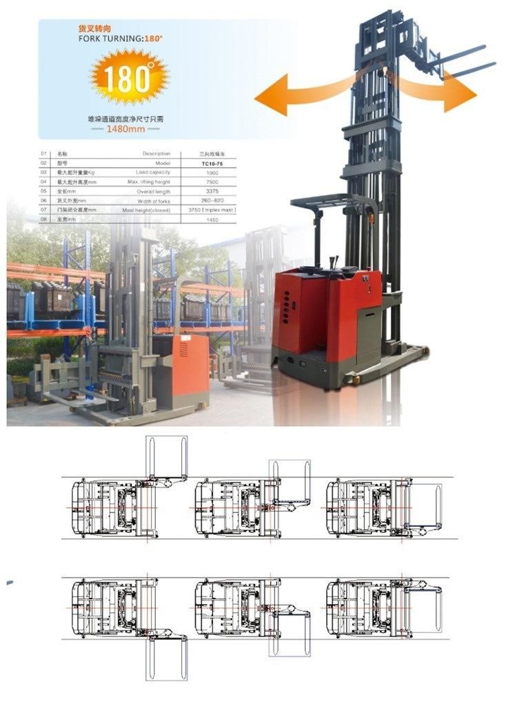1.0t-1.5t Narrow Aisle Electric Vna Forklift Stacker with 9m Lift Height