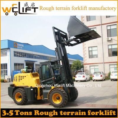 Welift 3.5t Rough Terrain Forklift Manufactory with Bucket