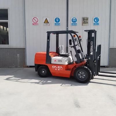 China Manufacturer 3000/3500 Kg Load Capacity Four Wheel Diesel Forklift Truck with CE ISO