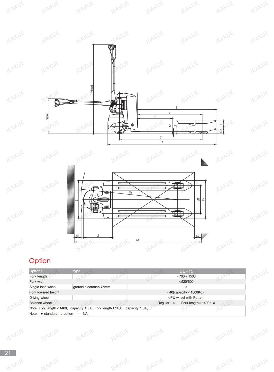 Semi Electric Electric Pallet Truck 1500kg 1500kg 1.5ton Semi Electric Pallet Truck of Good Price